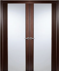 WDMA 48x80 Door (4ft by 6ft8in) Interior Swing Wenge Contemporary African Veneer Double Door Frosted Glass 1