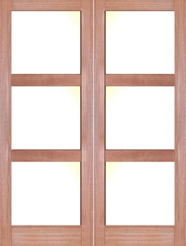 WDMA 48x80 Door (4ft by 6ft8in) Interior Barn Mahogany 3 Lite Shaker Double Door w/ Matte Glass SH-19 1