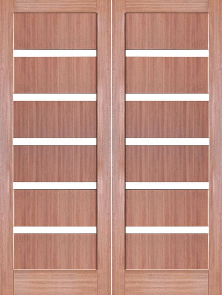 WDMA 48x80 Door (4ft by 6ft8in) Interior Swing Mahogany Slimlite Shaker Double Door w/ Matte Glass SH-16 1