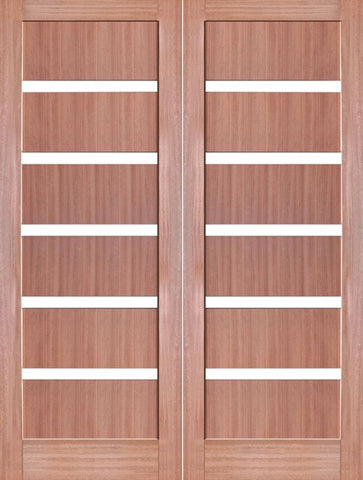 WDMA 48x80 Door (4ft by 6ft8in) Interior Swing Mahogany Slimlite Shaker Double Door w/ Matte Glass SH-16 1