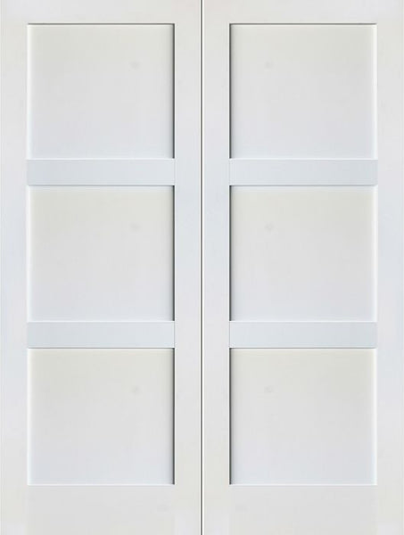 WDMA 48x80 Door (4ft by 6ft8in) Interior Barn Paint grade 3-Panel Solid Shaker Style White Double Door SH-18 1