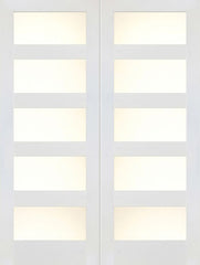 WDMA 48x80 Door (4ft by 6ft8in) Interior Swing Paint grade 4 Lite / 5 Lite Shaker White Double Door w/ Matte Glass SH-20 1