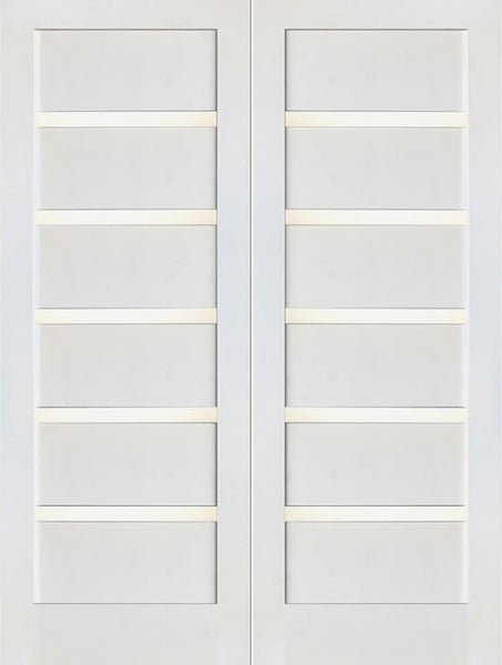 WDMA 48x80 Door (4ft by 6ft8in) Interior Swing Paint grade Slimlite Shaker White Double Door w/ Matte Glass SH-16 1