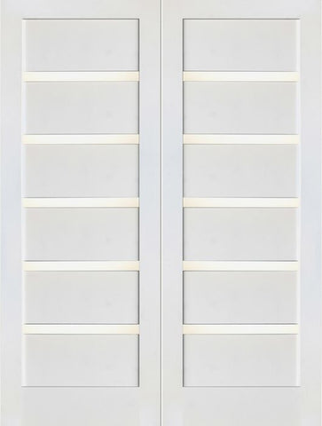 WDMA 48x80 Door (4ft by 6ft8in) Interior Swing Paint grade Slimlite Shaker White Double Door w/ Matte Glass SH-16 1