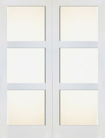 WDMA 48x80 Door (4ft by 6ft8in) Interior Barn Paint grade 3 Lite Shaker White Double Door w/ Matte Glass SH-19 1