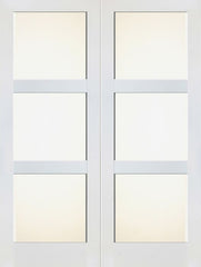 WDMA 48x80 Door (4ft by 6ft8in) Interior Barn Paint grade 3 Lite Shaker White Double Door w/ Matte Glass SH-19 1