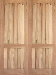 WDMA 48x80 Door (4ft by 6ft8in) Interior Swing Tropical Hardwood Rustic-1 2 Panel Arch Top Panel V-Grooved Double Door 1