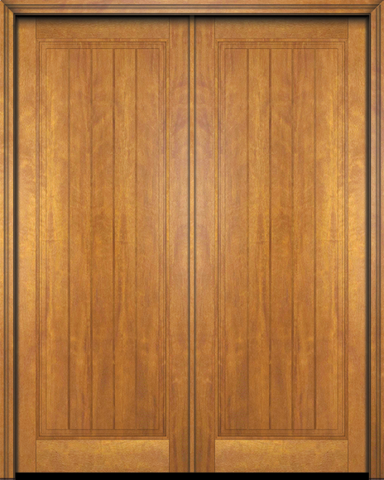 WDMA 48x80 Door (4ft by 6ft8in) Exterior Swing Mahogany Rustic-Old World Home Style 1 Panel V-Grooved Plank or Interior Double Door 1