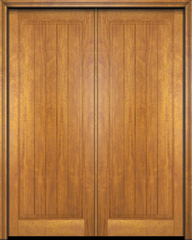 WDMA 48x84 Door (4ft by 7ft) Exterior Barn Mahogany Rustic-Old World Home Style 1 Panel V-Grooved Plank or Interior Double Door 1