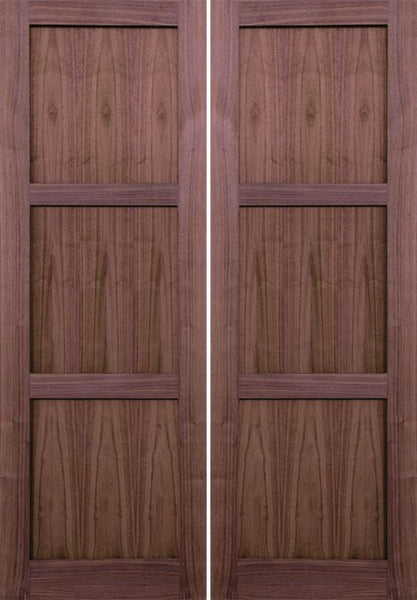 WDMA 48x96 Door (4ft by 8ft) Interior Walnut 96in 3 Panel Square Sticking Compression Fit Double Door 1