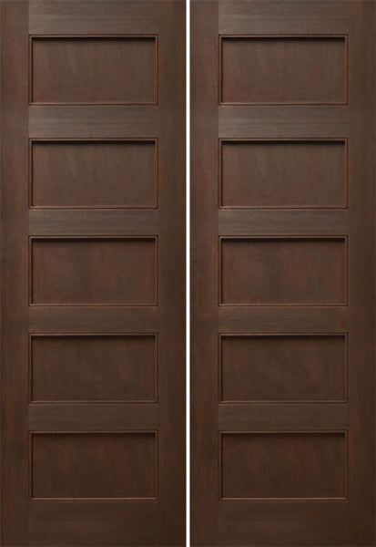 WDMA 48x96 Door (4ft by 8ft) Interior Mahogany 96in Five Flat Panels Square Sticking w/Reveal Double Door 1