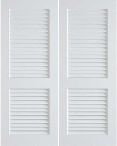 WDMA 48x96 Door (4ft by 8ft) Interior Swing Pine 96in Primed Plantation Louvers Double Door | 730 1