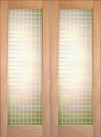 WDMA 48x96 Door (4ft by 8ft) Interior Swing Tropical Hardwood Modern Double Door 1-Lite FG-12 Cubes Glass 1