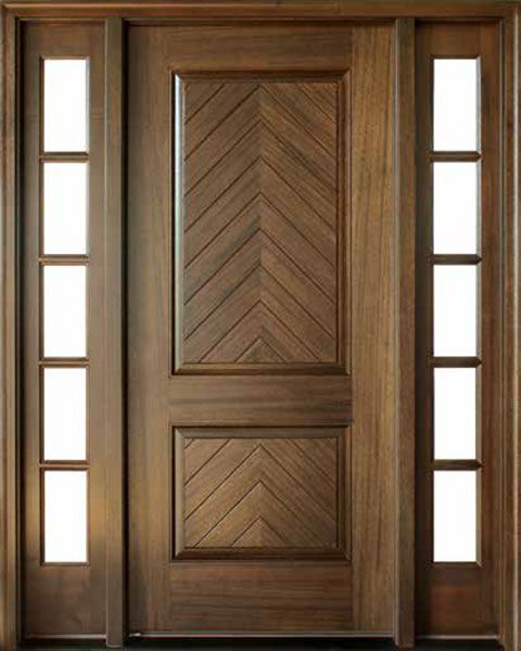 WDMA 50x80 Door (4ft2in by 6ft8in) Exterior Mahogany Manchester Solid Panel Square Impact Single Door/2Sidelight 1