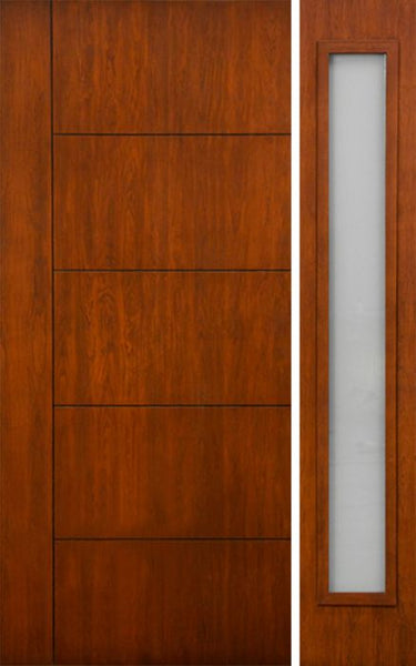 WDMA 50x80 Door (4ft2in by 6ft8in) Exterior Cherry Contemporary Lines Single Vertical Grooves Single Entry Door Sidelight 1