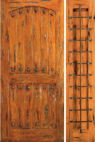 WDMA 50x80 Door (4ft2in by 6ft8in) Exterior Knotty Alder Prehung Door with One Sidelight Clavos 1