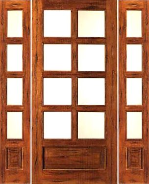 WDMA 52x80 Door (4ft4in by 6ft8in) Patio Tropical Hardwood Rustic-8-lite-P/B French Solid 1 Panel IG Glass Sidelights Door 1