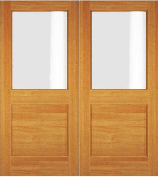 WDMA 52x96 Door (4ft4in by 8ft) Exterior Swing Knotty Pine Wood 1/2 Lite Double Door 1