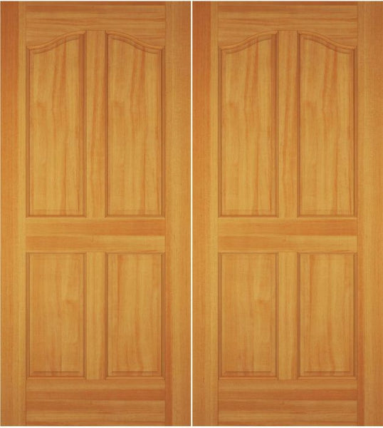 WDMA 52x96 Door (4ft4in by 8ft) Exterior Swing Walnut Wood 4 Panel Arch Panel Double Door 1