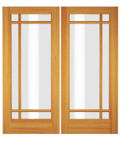 WDMA 52x96 Door (4ft4in by 8ft) Exterior Swing Knotty Pine Wood Full Lite Prairie Arts and Craft Double Door 1