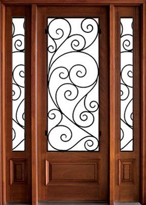 WDMA 52x96 Door (4ft4in by 8ft) Exterior Mahogany Wakefield Impact Single Door/2Sidelight w Burlwood Iron 1