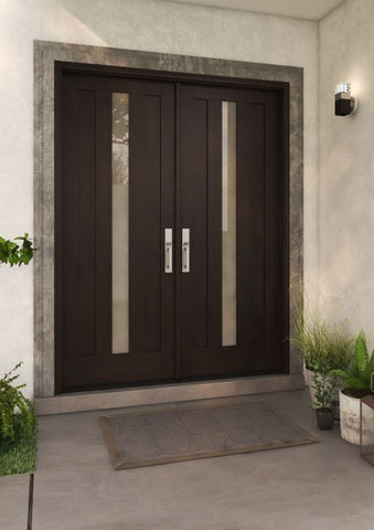 WDMA 52x96 Door (4ft4in by 8ft) Interior Swing Mahogany Modern 2 Flat Panel Center Lite Shaker Exterior or Double Door 1