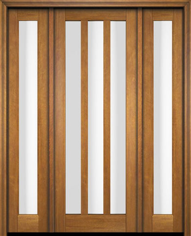 WDMA 52x96 Door (4ft4in by 8ft) Exterior Swing Mahogany Modern Slim 3 Glass Shaker Single Entry Door Sidelights 1