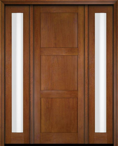 WDMA 52x96 Door (4ft4in by 8ft) Exterior Swing Mahogany Modern 3 Flat Panel Shaker Single Entry Door Sidelights 4