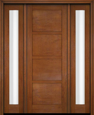 WDMA 52x96 Door (4ft4in by 8ft) Exterior Swing Mahogany 4 Panel Windermere Shaker Single Entry Door Sidelights 4