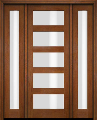 WDMA 52x96 Door (4ft4in by 8ft) Exterior Swing Mahogany Modern 5 Lite Shaker Single Entry Door Sidelights 4