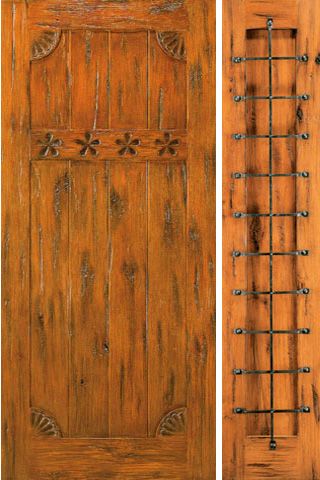 WDMA 54x80 Door (4ft6in by 6ft8in) Exterior Knotty Alder Prehung Door with One Sidelight Carved 1