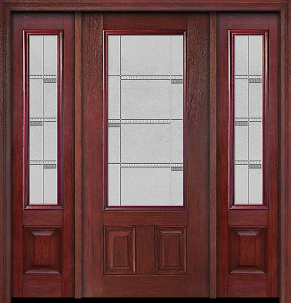 WDMA 54x80 Door (4ft6in by 6ft8in) Exterior Cherry 3/4 Lite Two Panel Single Entry Door Sidelights Crosswalk Glass 1