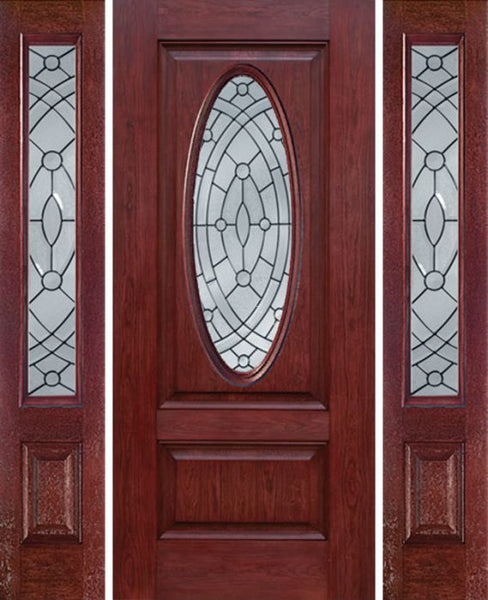 WDMA 54x80 Door (4ft6in by 6ft8in) Exterior Cherry Oval Two Panel Single Entry Door Sidelights EE Glass 1