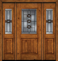 WDMA 54x80 Door (4ft6in by 6ft8in) Exterior Cherry Alder Rustic V-Grooved Panel 1/2 Lite Single Entry Door Sidelights Mission Ridge Glass 1