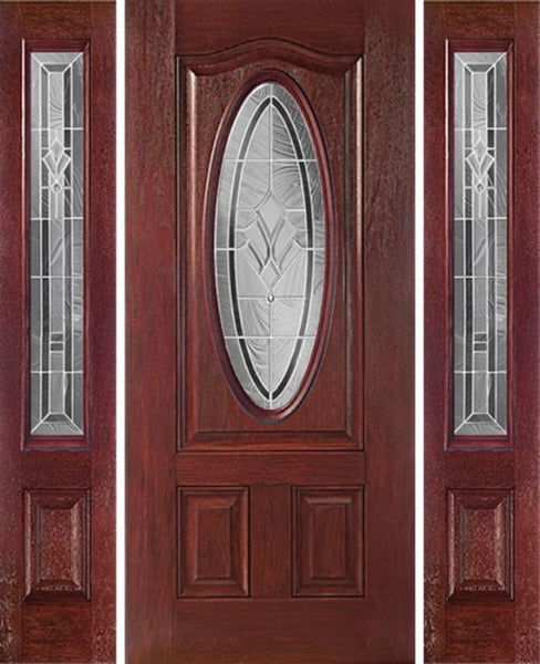 WDMA 54x80 Door (4ft6in by 6ft8in) Exterior Cherry Oval Three Panel Single Entry Door Sidelights RA Glass 1