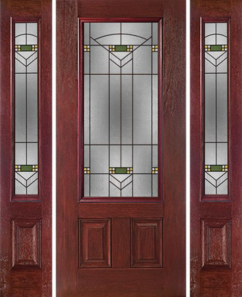 WDMA 54x80 Door (4ft6in by 6ft8in) Exterior Cherry 3/4 Lite Two Panel Single Entry Door Sidelights GR Glass 1