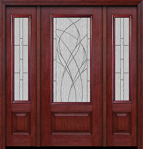 WDMA 54x80 Door (4ft6in by 6ft8in) Exterior Cherry 3/4 Lite 1 Panel Single Entry Door Sidelights Waterside Glass 1