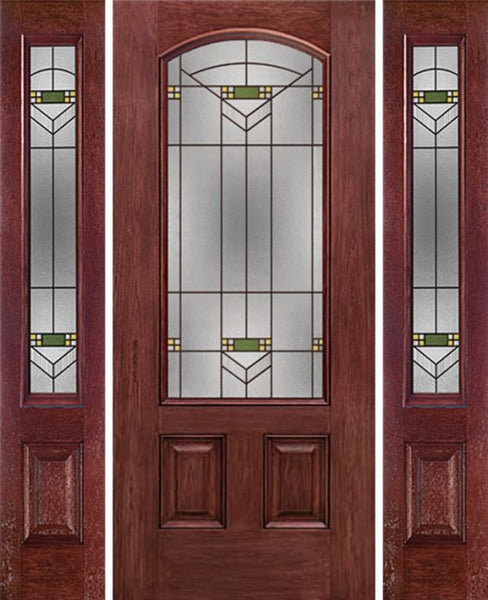 WDMA 54x80 Door (4ft6in by 6ft8in) Exterior Cherry Camber 3/4 Lite Two Panel Single Entry Door Sidelights GR Glass 1