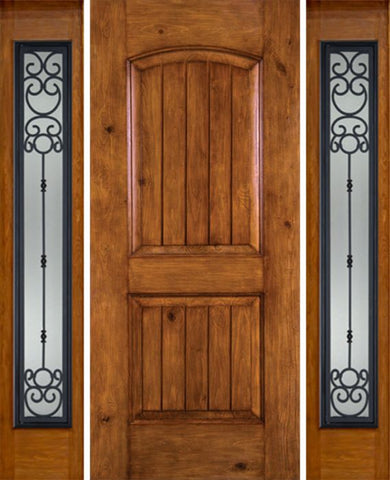 WDMA 54x80 Door (4ft6in by 6ft8in) Exterior Knotty Alder Alder Rustic V-Grooved Panel Single Entry Door Sidelights Full Lite BM Glass 1