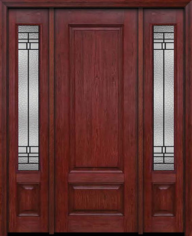 WDMA 54x96 Door (4ft6in by 8ft) Exterior Cherry 96in Two Panel Single Entry Door Sidelights Pembrook Glass 1