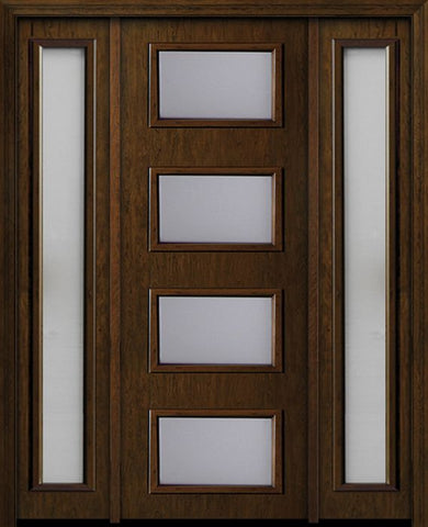 WDMA 54x96 Door (4ft6in by 8ft) Exterior Cherry 96in Contemporary Four Lite Single Fiberglass Entry Door Sidelights 1