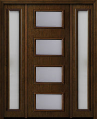 WDMA 54x96 Door (4ft6in by 8ft) Exterior Cherry 96in Contemporary Four Lite Single Fiberglass Entry Door Sidelights 1