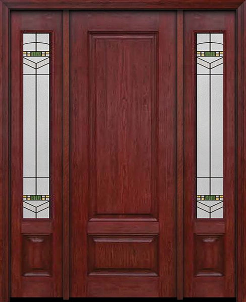 WDMA 54x96 Door (4ft6in by 8ft) Exterior Cherry 96in Two Panel Single Entry Door Sidelights Greenfield Glass 1