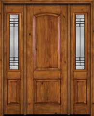 WDMA 54x96 Door (4ft6in by 8ft) Exterior Knotty Alder 96in Alder Rustic Plain Panel Single Entry Door Sidelights Pembrook Glass 1