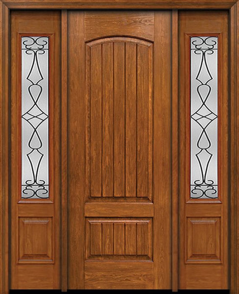 WDMA 54x96 Door (4ft6in by 8ft) Exterior Cherry 96in Plank Two Panel Single Entry Door Sidelights Wyngate Glass 1