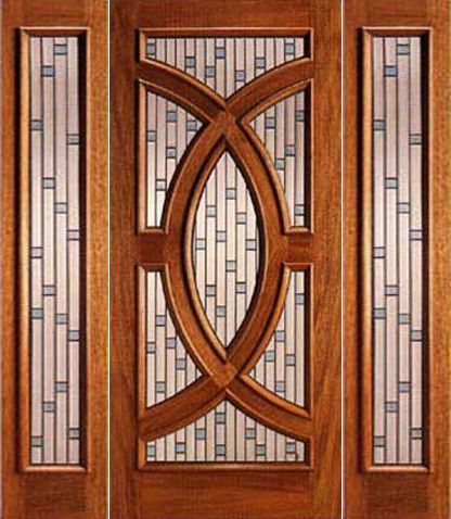 WDMA 54x96 Door (4ft6in by 8ft) Exterior Mahogany Single Door and 2 Sidelights Circle Decorative Glass 1