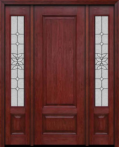 WDMA 54x96 Door (4ft6in by 8ft) Exterior Cherry 96in Two Panel Single Entry Door Sidelights Cadence Glass 1