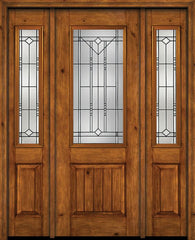 WDMA 54x96 Door (4ft6in by 8ft) Exterior Knotty Alder 96in Alder Rustic V-Grooved Panel 2/3 Lite Single Entry Door Sidelights Riverwood Glass 1