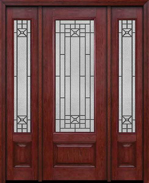 WDMA 54x96 Door (4ft6in by 8ft) Exterior Cherry 96in 3/4 Lite Single Entry Door Sidelights Courtyard Glass 1