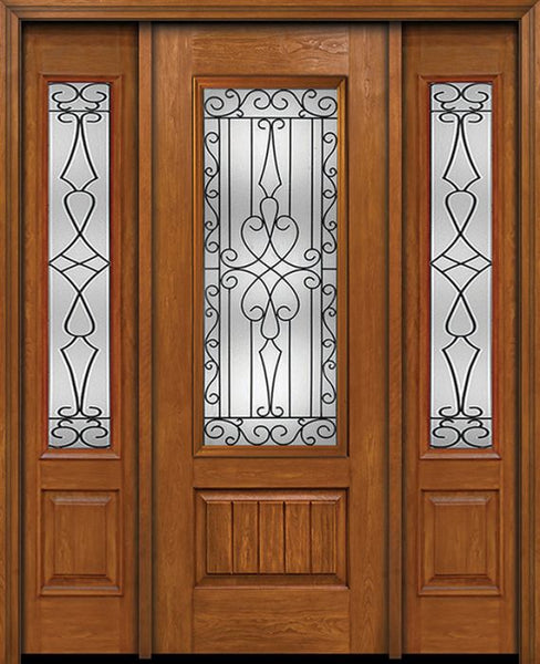 WDMA 54x96 Door (4ft6in by 8ft) Exterior Cherry 96in Plank Panel 3/4 Lite Single Entry Door Sidelights Wyngate Glass 1